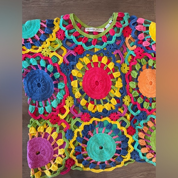 Vintage Michael Simon Colorful Crochet Sweater Top- Womens One Size-READ - Picture 3 of 16